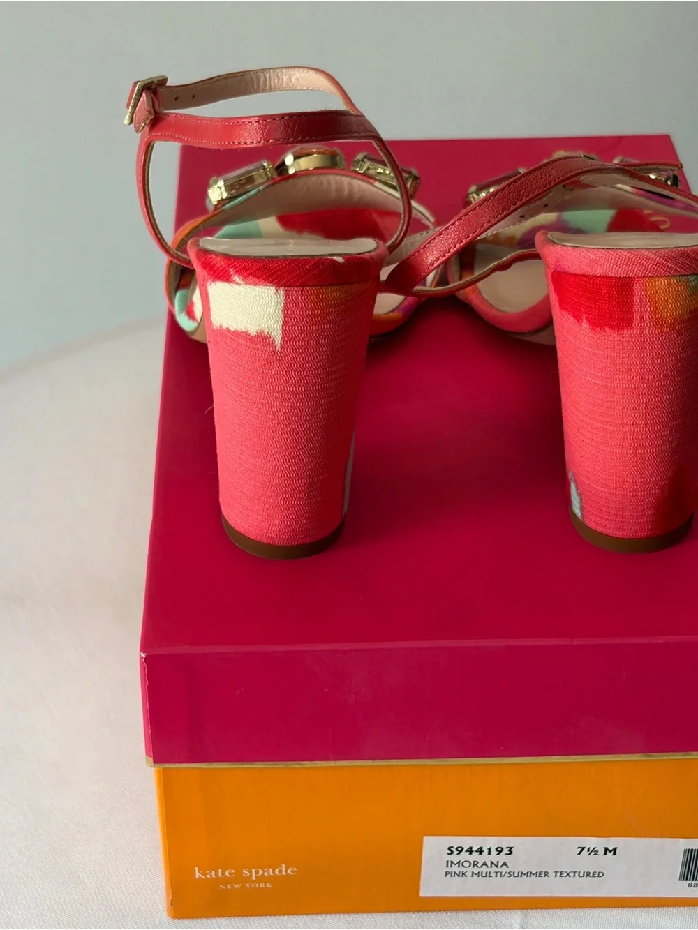kate spade Pink Multicolor Jewel-Embellished Block Heel Sandals